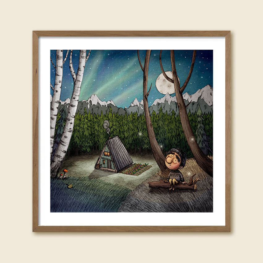 Childrens-book-illustration-forest-art-cabin-art-wood-cabin-art-print-Wylder-Maia-Walczak