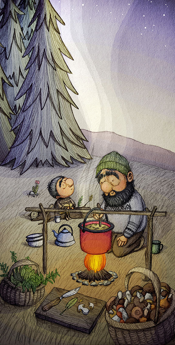 childrens-book-illustration-camp-fire-mushrooms-illustrator-maia-walczak-cornwall