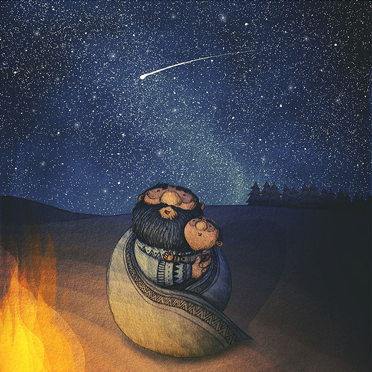 childrens-book-illustration-father-and-son-camp-fire-star-gazing-illustrator-maia-walczak-cornwall
