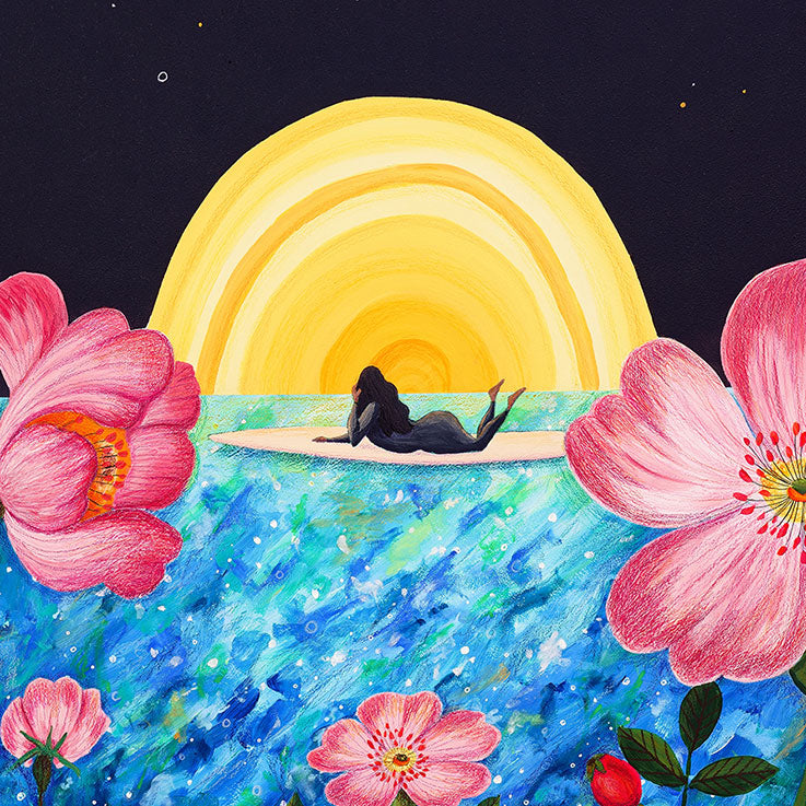surf-art-surf-girl-botanical-art-dog-rose-original-painting-cornwall-maia-walczak