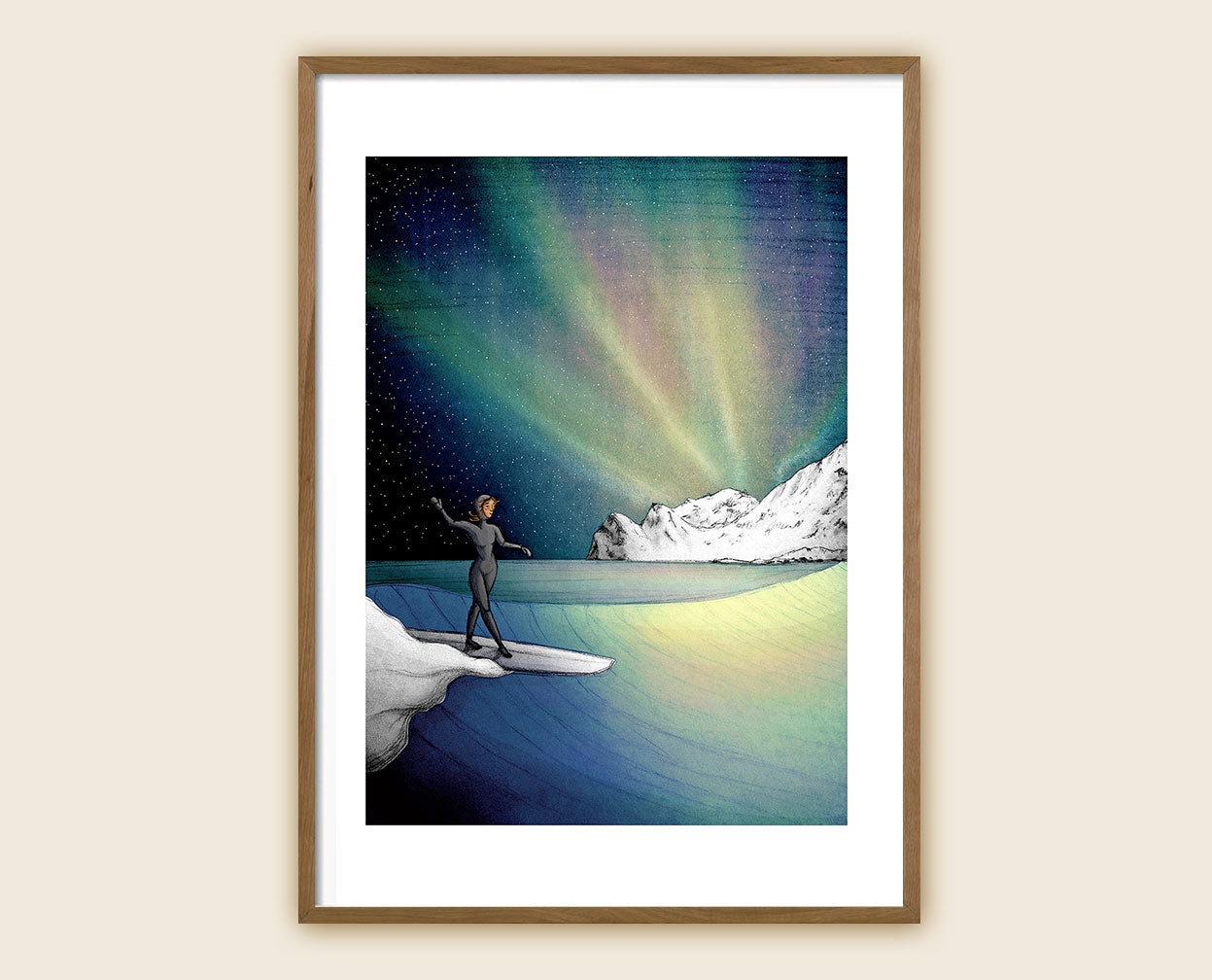 surf-art-print-northern-lights-surf-girl-maia-walczak-cornwall